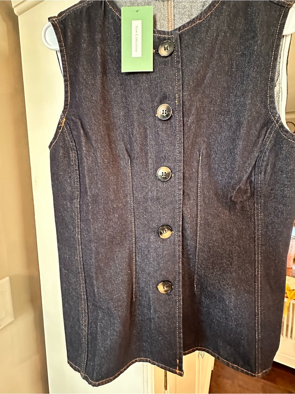 Denim Button-Front Women’s Vest - Dark Blue